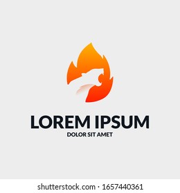 Modern Puma On Fire Logo Template. Negative Space Symbol Vector.