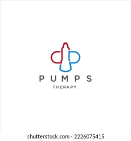 modern pumps  Logo Design Template Idea with crossbar in blue red color