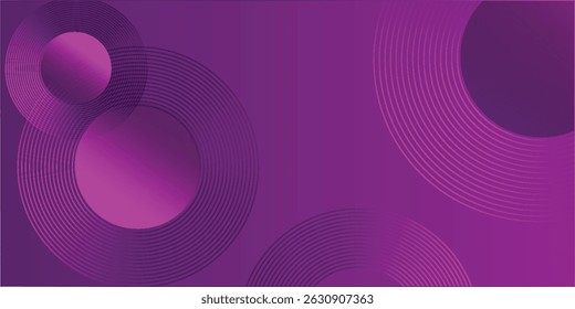 A modern purple background featuring abstract circular patterns and gradient effects, ideal for digital design and visual presentations.