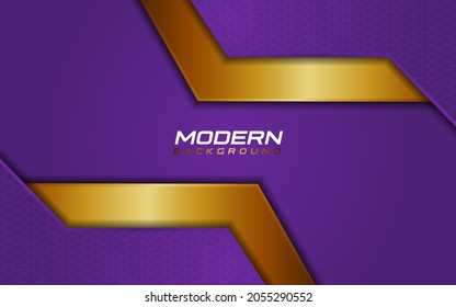 Modern Purple Background with Golden Dynamic Line Shapes. Vector Illustration Design Template Element.
