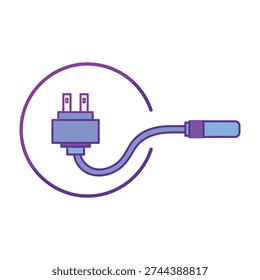 Modern purple and blue electrical plug and cord set floating inside a sleek circular outline for tech branding and digital design projects