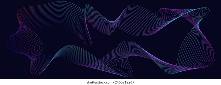 Modern purple blue gradient flowing wave lines. Dark abstract background with glowing wave. Shiny moving lines design element. Futuristic technology concept.