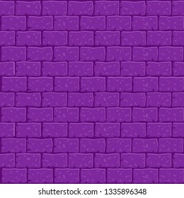 Modern purple brick wall seamless cartoon vector pattern.  Can be used as a screen wallpaper, game tile or texture, mock up background. 