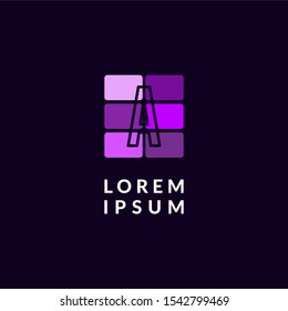 modern purple flat squares simple A logotype creative digital design concept isolated on dark purple background.