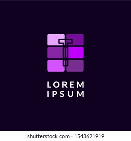 modern purple flat squares simple T logotype creative digital design concept isolated on dark purple background.