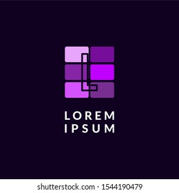 modern purple flat squares simple L logotype creative digital design concept isolated on dark purple background.