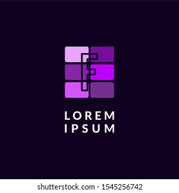 modern purple flat squares simple F logotype creative digital design concept isolated on dark purple background.