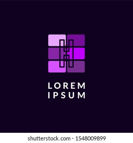 modern purple flat squares simple H logotype creative digital design concept isolated on dark purple background.