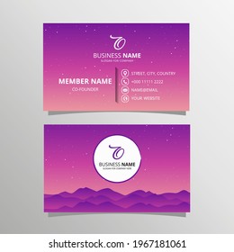 Modern Purple Gradient Business Card Template With Landscape, can be used for business designs, presentation designs or any suitable designs.