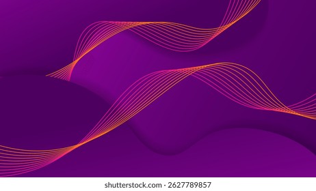 Modern purple gradient color abstract background with glowing wave. Shiny curve lines design element.  Futuristic technology concept. Vector illustration