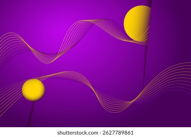 Modern purple gradient color with yellow circle abstract background with glowing wave. Shiny curve lines design element.  Futuristic technology concept. Vector illustration