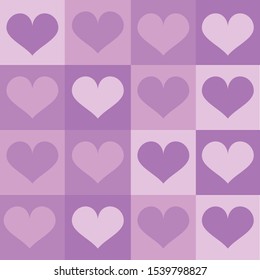 A modern purple heart pattern on a square checkered background