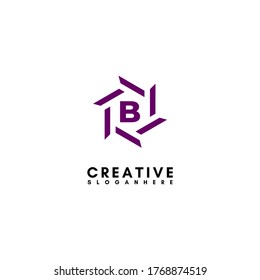 modern purple hexagonal geometric B logotype design concept