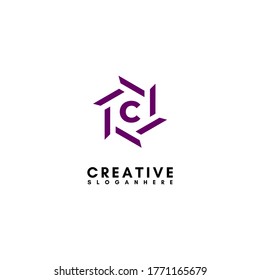 modern purple hexagonal geometric C logotype design concept