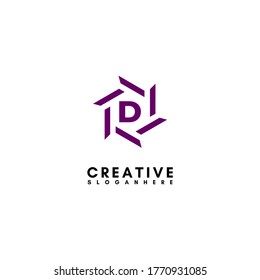 modernes violettes, sechseckiges geometrisches D-Logotypdesign