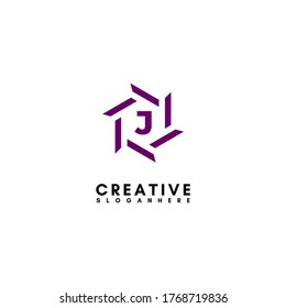 modern purple hexagonal geometric J logotype design concept