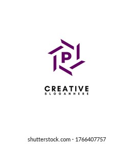 modern purple hexagonal geometric P logotype design concept