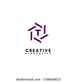 modern purple hexagonal geometric T logotype design concept