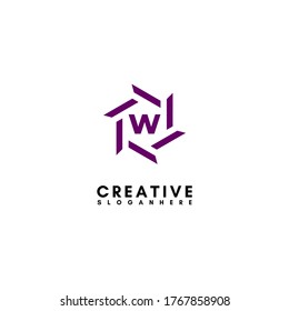 modern purple hexagonal geometric W logotype design concept