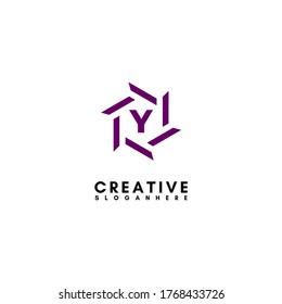 modern purple hexagonal geometric Y logotype design concept