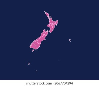 Modern Purple High Detailed Border Map Of New Zealand, Isolated on Blue Background Vector Illustration