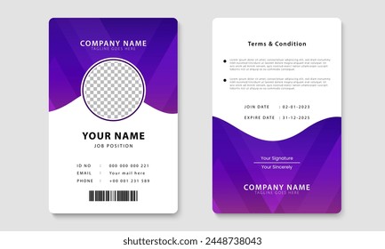 Modern purple identity card design template. Employee ID card design. Vector