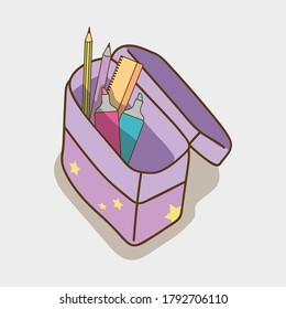 Modern Purple Pencil Case Vector Illustration