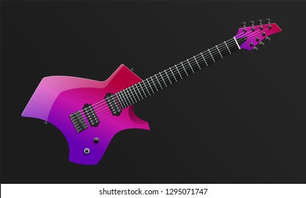 Modern Purple Seven String Electric Guitar. Easy Color Change. Vector EPS10