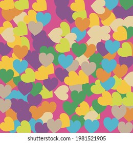Modern Purple Simple Romantic Wedding Art. Pastel Orange Hearts Love Confetti Vector Print. Colorful Blue Rainbow Modern Art Pattern. Multicolor Yellow Green Saint Valentine Modern Design.