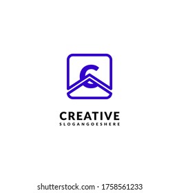 modern purple square C logotype design concept