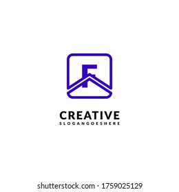 modern purple square F logotype design concept