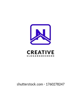 modern purple square N logotype design concept