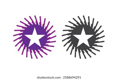 Modern Purple Square Sun Star Logo Symbol star Comet tail or star trail Meteorite space Vector