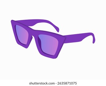 Modern purple sunglasses side view. Eye protection, summertime accessory. Hand drawn vector illustration isolated on light background in flat cartoon style.