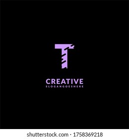 modern purple T logotype design concept isolated on black background