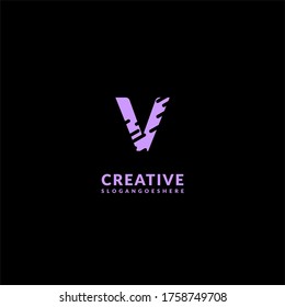 modern purple V logotype design concept isolated on black background