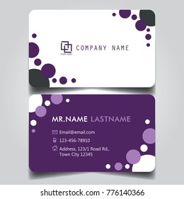 Modern Purple White Black Theme of creative business card and name card with horizontal curve corner template for vector design layout standard of size.