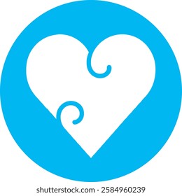 A modern Puzzle Heart icon with a clean white outline on a light Cambridge blue background. Symbolizing love, connection, and unity, it represents how pieces come together to form a whole.
