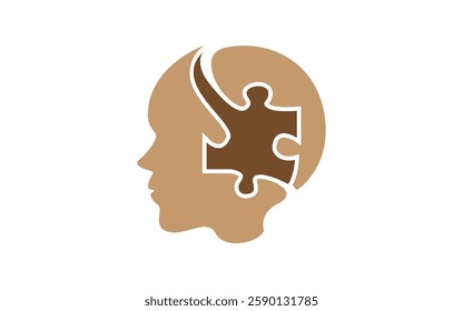 Modern Puzzle Pieces Forming a Head Puzzle Planning Icon Mental Health logo Design