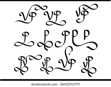 Modern PV Calligraphy: Overlapped P and V Alphabet Logo Design