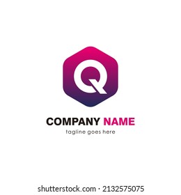 modern q letter logo design on hexagon shape with purple and pink gradient