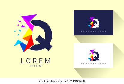 Modern Q Letter Multimedia company logo. creative emblem Pixel design. initial brand template.