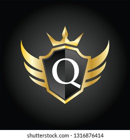 Modern Q Shield Crown Wing Logo  Illustration, Vector.