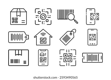 Modern QR Code and Barcode Scanning Icons for Logistics and Commerce