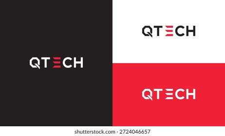 Modern QTECH text logo designed with clean and futuristic typography. Professional wordmark logo suitable for technology companies, startups, software businesses, IT services, digital brands, innovation projects, and corporate identity design. Minimal tech logo presented in multiple color variations.