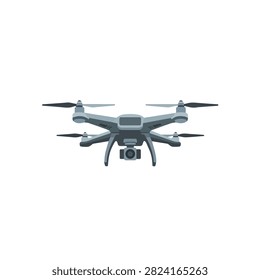 Modern Quadcopter Drone with Camera Front View Illustration Isolated on White Background