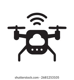 Drone moderno del quadcopter con el icono de la nube y la silueta inalámbrica de la señal
