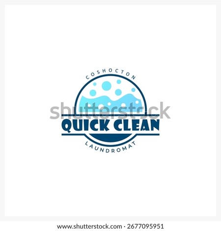 Modern Quick Clean Laundry Logo Design with Soap Bubbles
