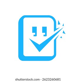 Modern Quote Checkmark Logo - Testimonial or Approval Vector Symbol