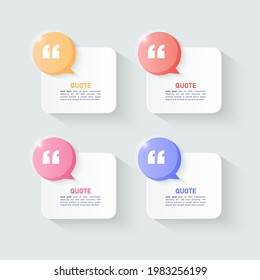 Modern quote frames template, minimal white speech bubbles with quotation marks.